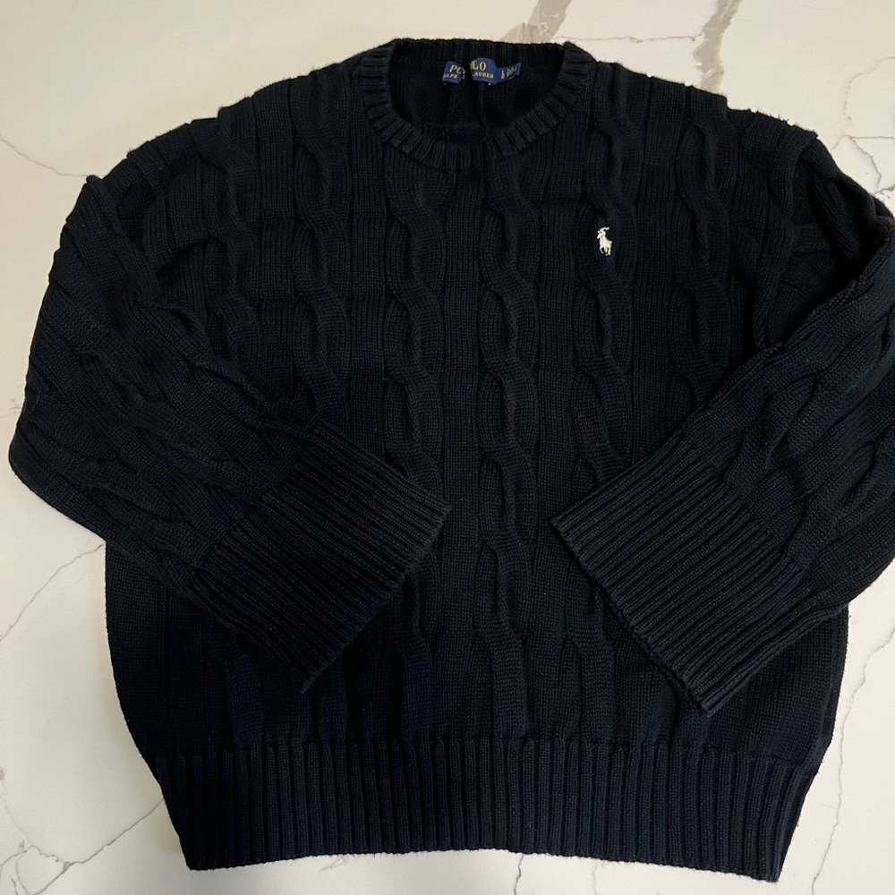 Polo Ralph Lauren Large Black Wide Cuff Cotton Sweater